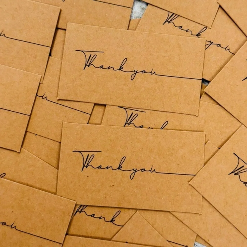 25 Kraft Paper Thank You Cards (2x3.5in)